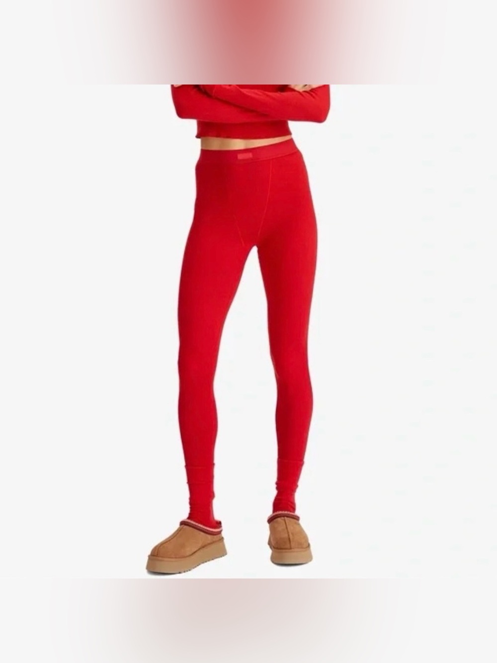 Skims Cotton Rib Leggings in cranberry red